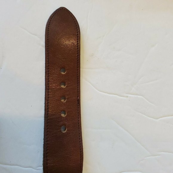 Vintage Brown Leather Boho Belt Embroidered Brass - Picture 6 of 7